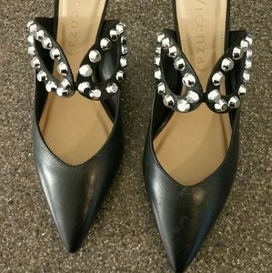 SoLD!!Vicenza Studded black Leather Low Heel Made Brazil